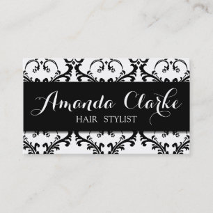 Hair Stylist Business Card Black Damask
