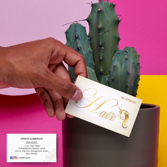 Hair Stylist Business Cards - Rose Gold Script (Hair Stylist Business Cards - Rose Gold Script")