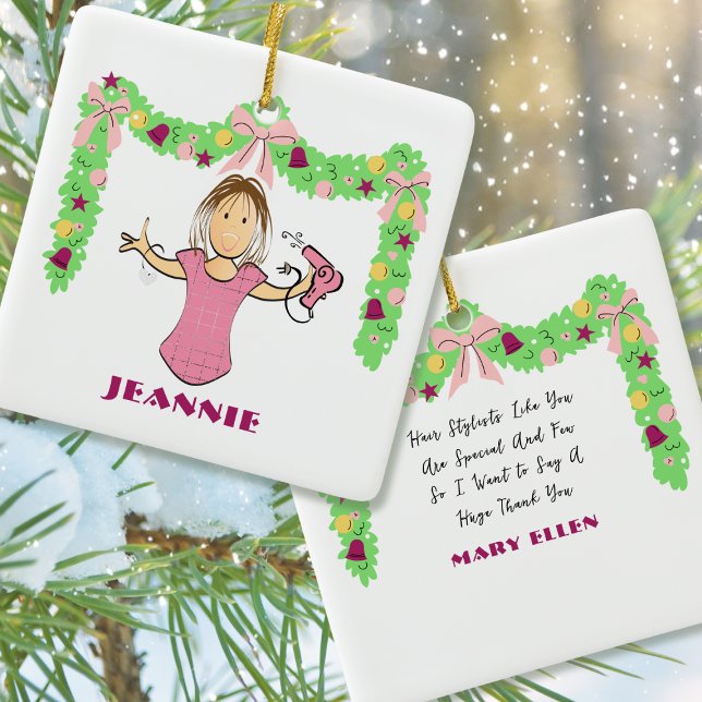 Hair Stylist Cartoon Funny Thank You Christmas Ceramic Ornament (Creator Uploaded)