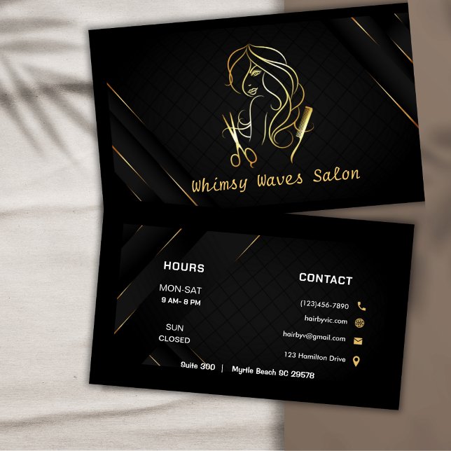 Hair Stylist Chic Black & Gold Beauty Salon    Business Card (Creator Uploaded)