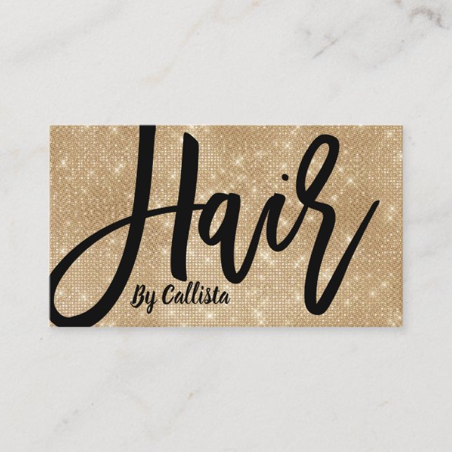 Hair Stylist Chic Gold Glitter Modern Typography Business Card (Front)