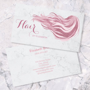 Hair Stylist Chic Pink Glitter Marble Beauty Salon Business Card
