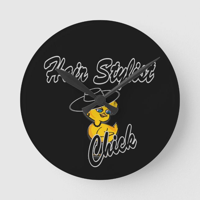 Hair Stylist Chick #4 Round Clock (Front)