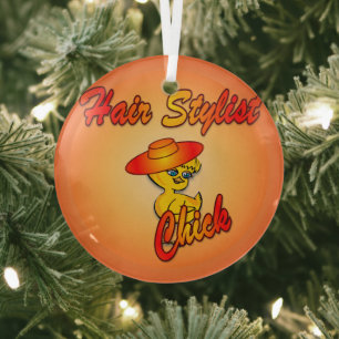 Hair Stylist Chick #5 Glass Tree Decoration