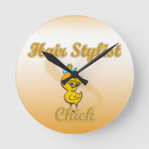 Hair Stylist Chick  Round Clock
