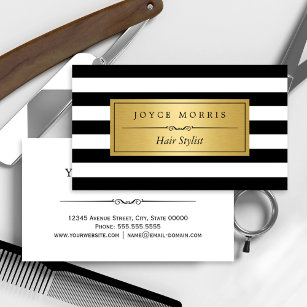 Hair Stylist - Classic Black White Stripes Business Card