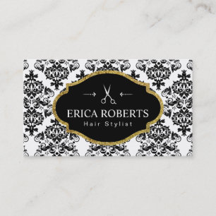 Hair Stylist Classic Damask Elegant Scissor Salon Business Card