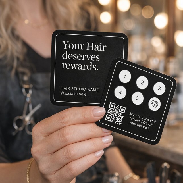 Hair Stylist Client Punch Card Black  QR Code (Creator Uploaded)