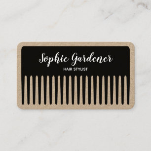 Hair Stylist - Comb - Black and White (Kraft) Business Card