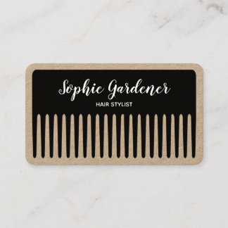Hair Stylist - Comb - Black and White (Kraft) Business Card