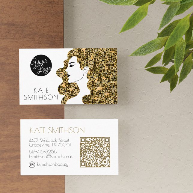   Hair Stylist Custom Logo, QR Code & Social Media Business Card (Creator Uploaded)