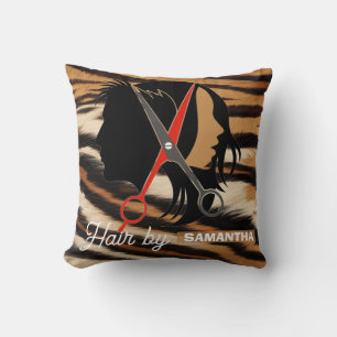 Hair Stylist Custom Name Tiger Print Cushion