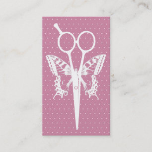 Hair Stylist Cute Dots Scissor & Butterfly Pink Business Card