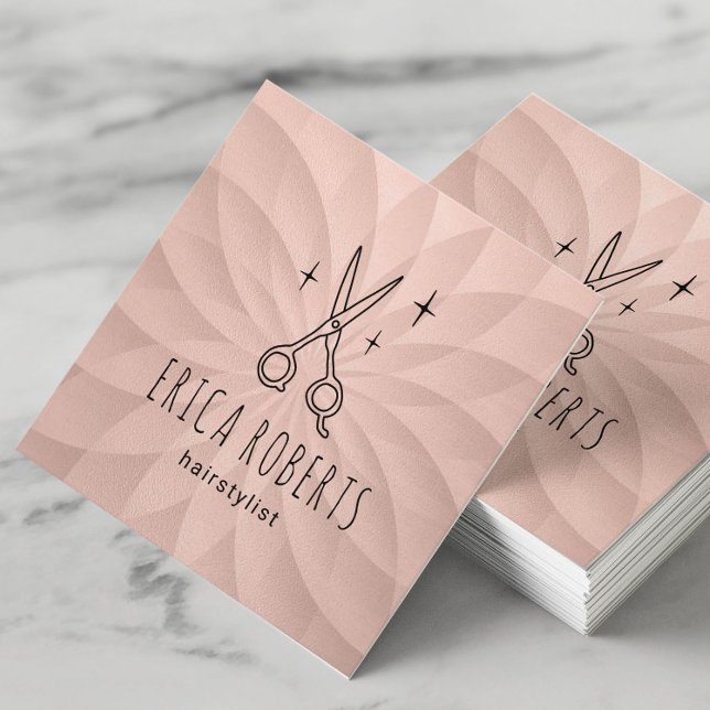 Hair Stylist Cute Scissor Blush Pink Spiral Square Business Card (Creator Uploaded)