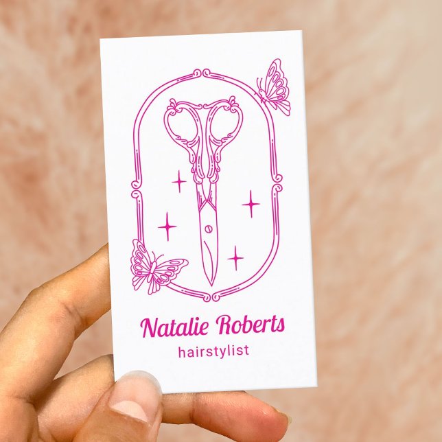Hair Stylist Cute Scissor & Butterfly Beauty Salon Business Card (Creator Uploaded)