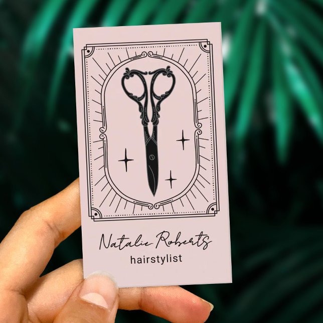 Hair Stylist Cute Scissor Doodle Blush Pink Photo Business Card (Creator Uploaded)