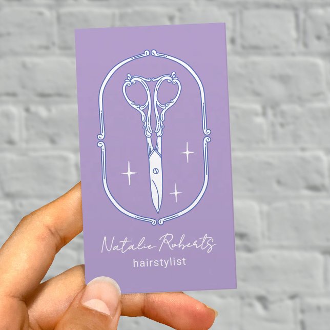 Hair Stylist Cute Scissor Doodle Lavender Salon Business Card (Creator Uploaded)