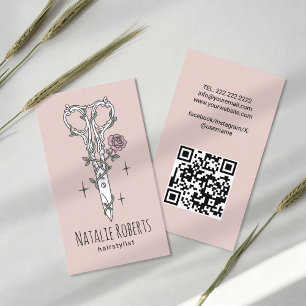 Hair Stylist Cute Scissor Drawing Blush Pink Salon Business Card