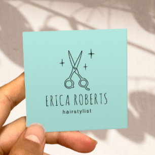 Hair Stylist Cute Scissor Minimalist Mint Green Square Business Card