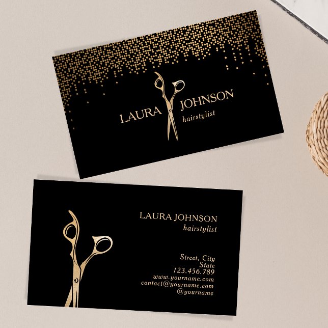 Hair Stylist Dripping Gold Glitter Scissors Business Card (Creator Uploaded)