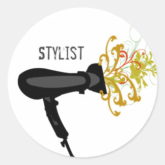 Hair Stylist Dryer Stylist Florals Classic Round Sticker