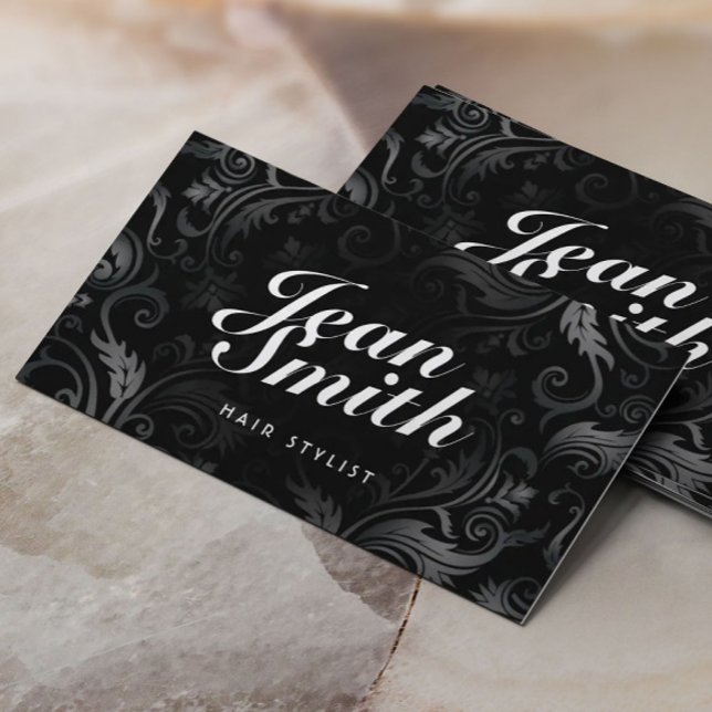 Hair Stylist Elegant Black Ornament Typography Business Card (Creator Uploaded)