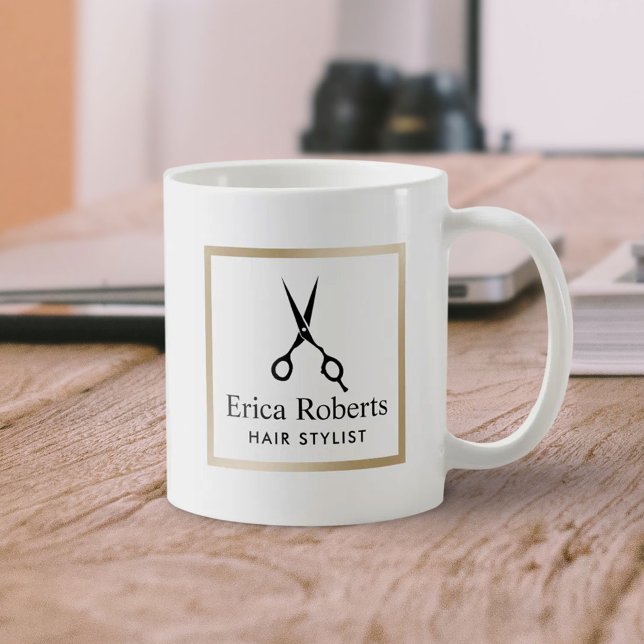 Hair Stylist Elegant Black Scissor Hair Salon Coffee Mug (Creator Uploaded)