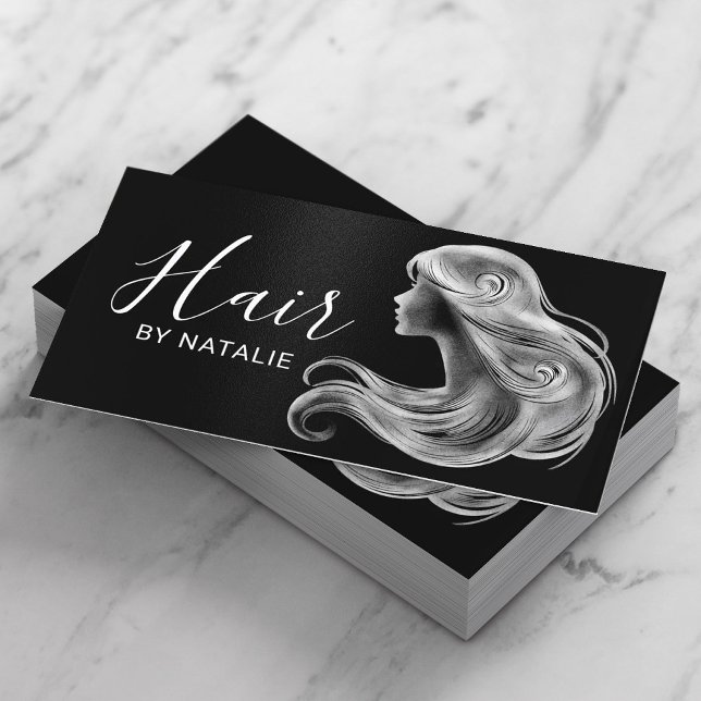 Hair Stylist Elegant Black & White Beauty Salon Business Card (Creator Uploaded)