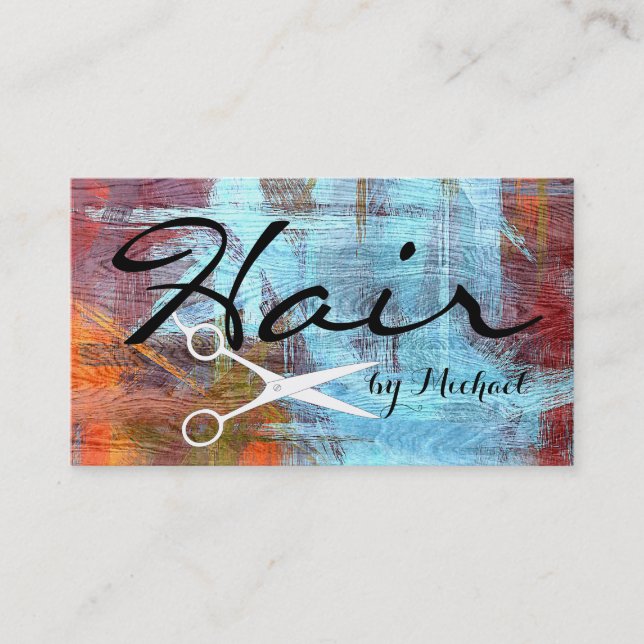 Hair Stylist Elegant Colourful Modern Wood Look Business Card (Front)