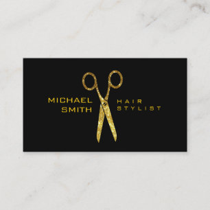 Hair Stylist Elegant Gold Glitter Scissors Salon Business Card