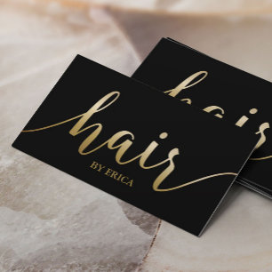 Hair Stylist Elegant Gold Script Typography Salon Business Card