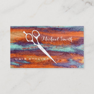 Hair Stylist Elegant Modern Retro Colour Wood #7 Business Card