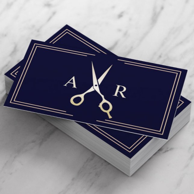 Hair Stylist Elegant Navy & Gold Beauty Salon Business Card (Creator Uploaded)