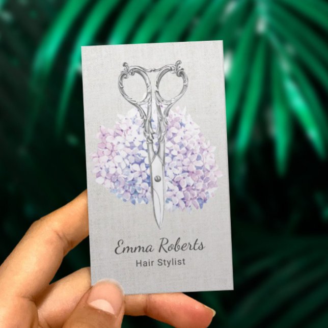 Hair Stylist Elegant Scissor & Flower Beauty Salon Business Card (Creator Uploaded)