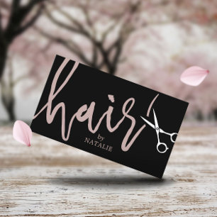 Hair Stylist Elegant Scissor Script Black Salon Business Card