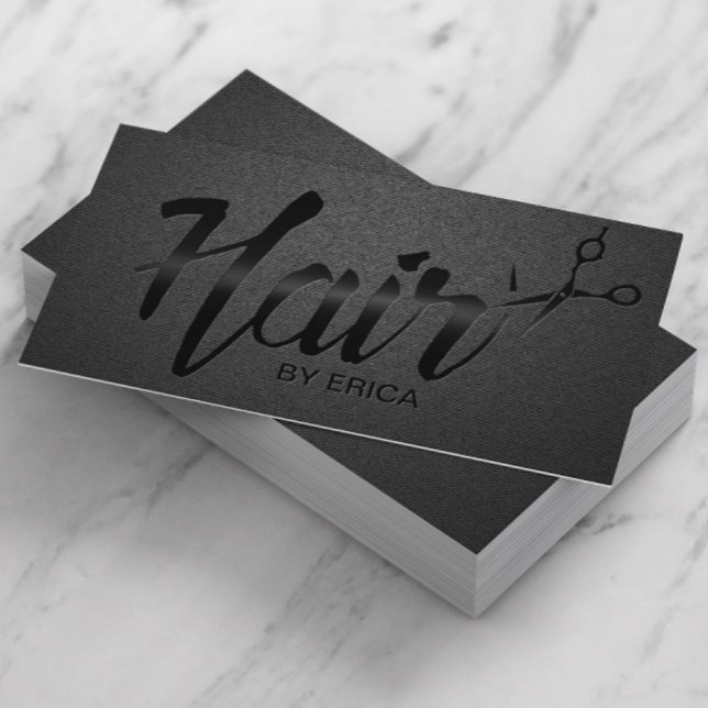 Hair Stylist Elegant Script Unique Carbon Black Business Card (Creator Uploaded)