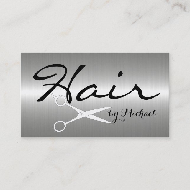Hair Stylist Elegant Stainless Steel Business Card (Front)