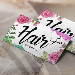 Hair Stylist Elegant Watercolor Floral Salon Business Card