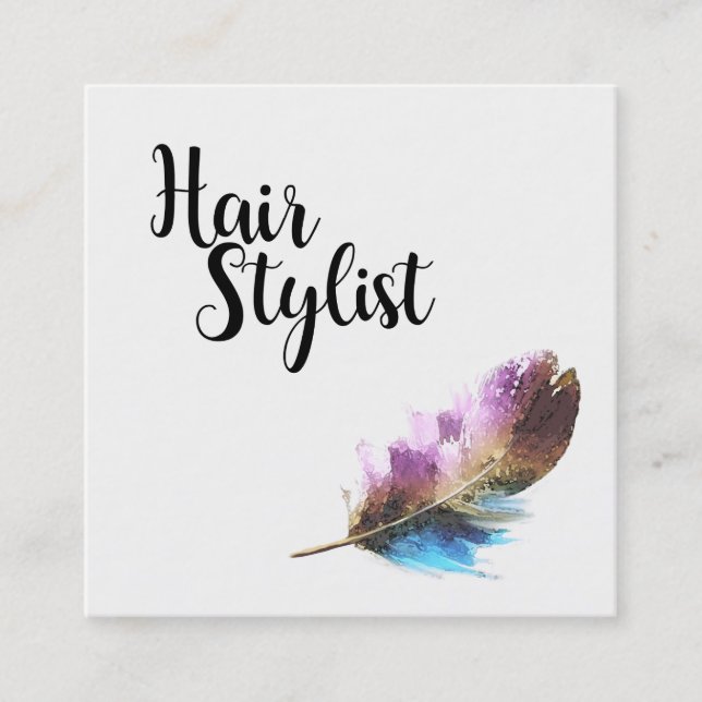 Hair Stylist - Feather Square Business Card (Front)