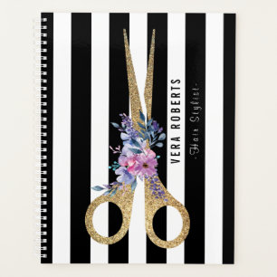 Hair Stylist floral Glitter Scissor Beauty Salon Planner