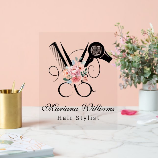 hair stylist floral Scissors modern beauty salon Acrylic Sign (Wedding)