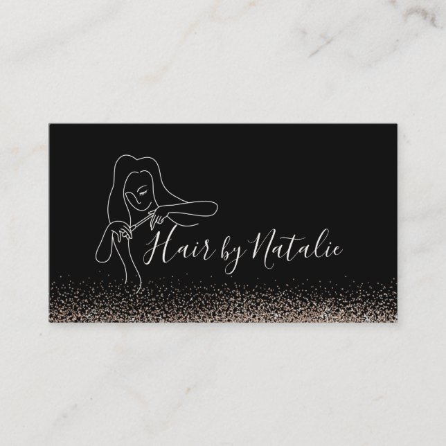 Hair Stylist Glam Gold Glitter Beauty Salon Black Business Card (Front)