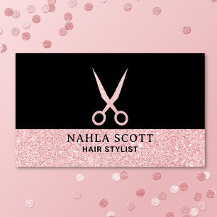 Hair Stylist Glitter Scissors Pink Modern Chic Business Card