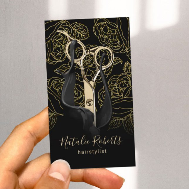 Hair Stylist Gold Floral Botanical Line Art Salon  Business Card (Creator Uploaded)