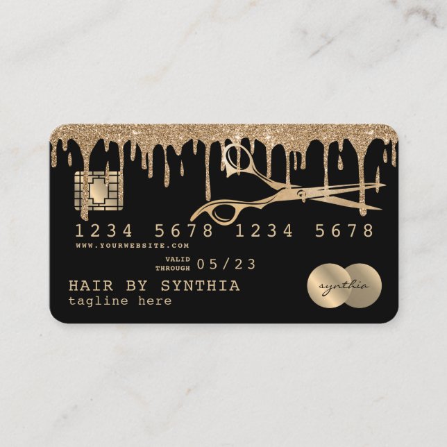 Hair Stylist Gold Glitter Drips Beauty Credit Card (Front)