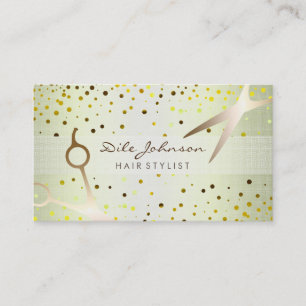 Hair Stylist Gold Glitter Saloon Linen Confetti Business Card