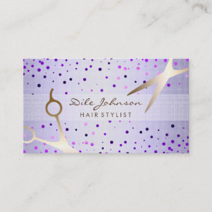 Hair Stylist Gold Glitter Saloon Linen Lavender Business Card