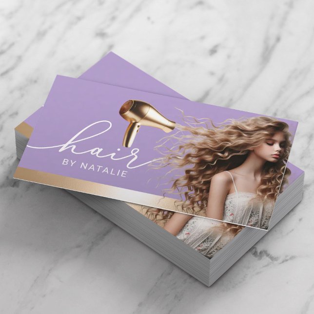 Hair Stylist Gold Hair Dryer Beauty Girl Salon #2 Business Card (Creator Uploaded)
