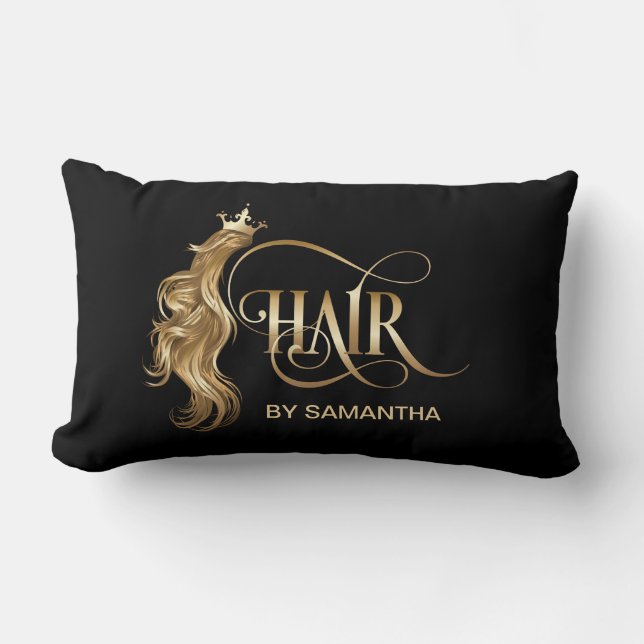 Hair stylist gold modern typography hair extension lumbar cushion (Front)
