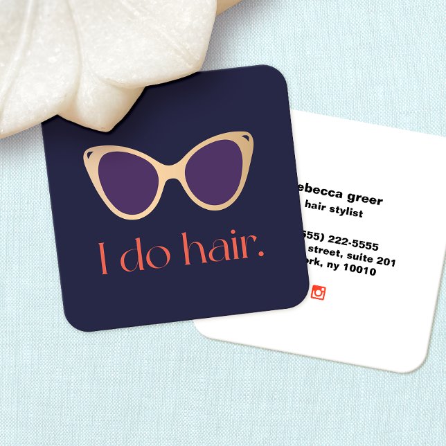Hair Stylist Gold Retro Sunglasses Square Business Card (Creator Uploaded)